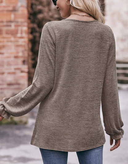 Screw Neck Long Sleeves Top