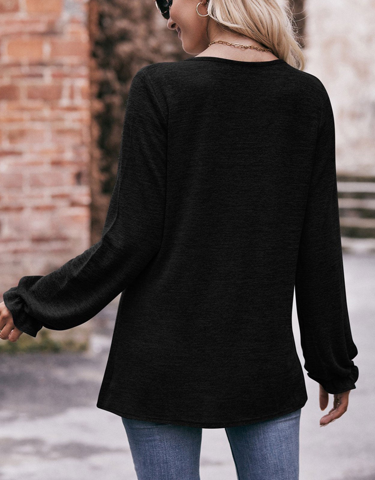 Screw Neck Long Sleeves Top