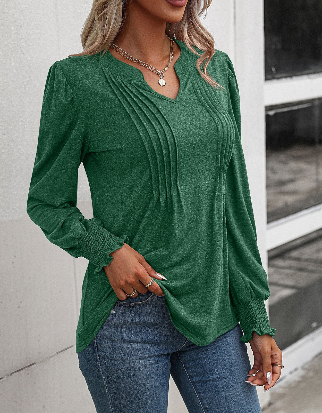 Casual Long Sleeve V Neck Blouse