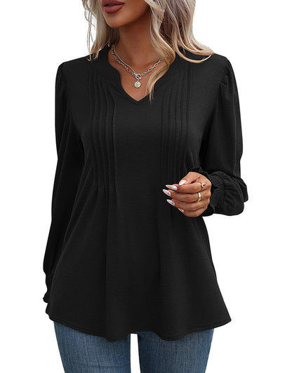 Casual Long Sleeve V Neck Blouse