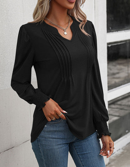 Casual Long Sleeve V Neck Blouse