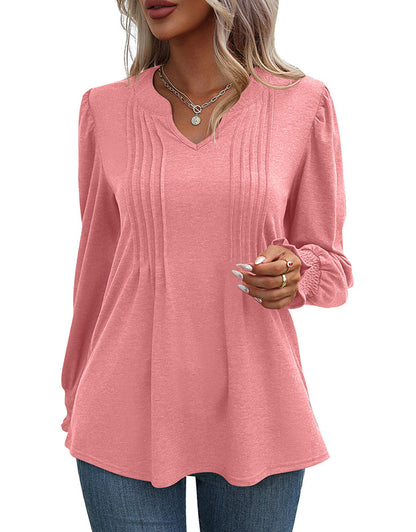 Casual Long Sleeve V Neck Blouse