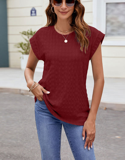 Round Neck Cap Sleeve Blouse