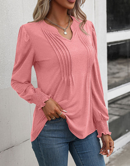 Casual Long Sleeve V Neck Blouse