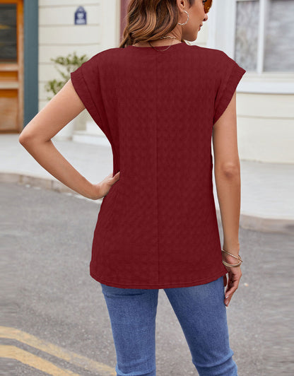 Round Neck Cap Sleeve Blouse