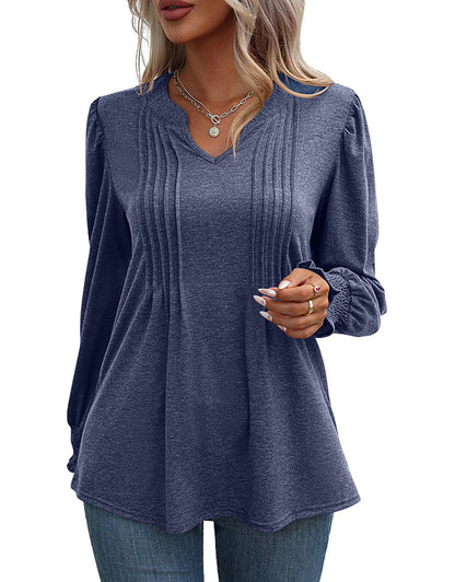 Casual Long Sleeve V Neck Blouse