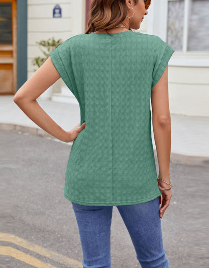 Round Neck Cap Sleeve Blouse