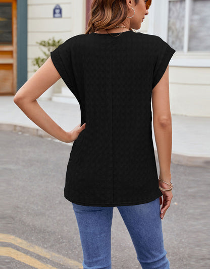 Round Neck Cap Sleeve Blouse