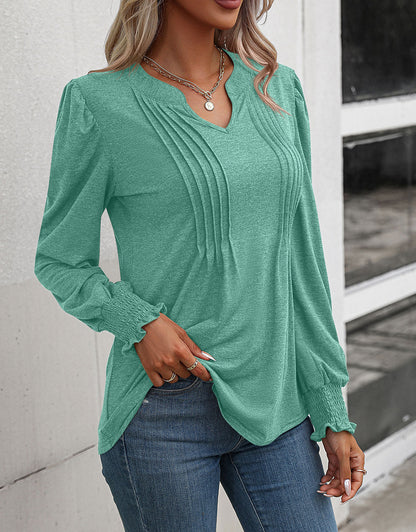 Casual Long Sleeve V Neck Blouse