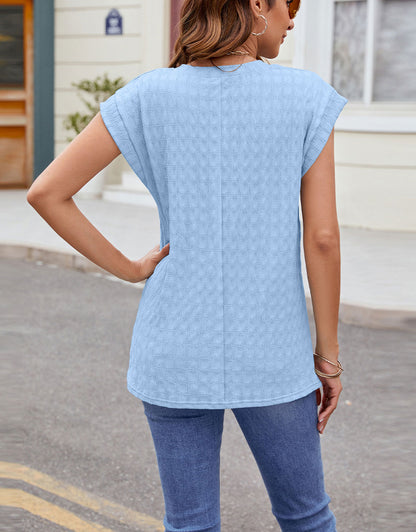 Round Neck Cap Sleeve Blouse