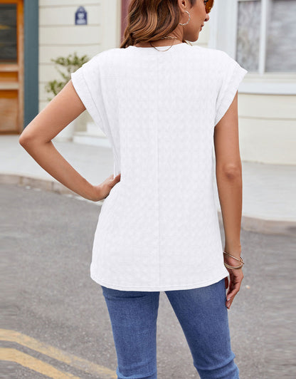 Round Neck Cap Sleeve Blouse