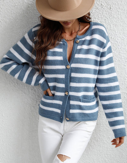 Lady Button Crewneck Knit Cardigans