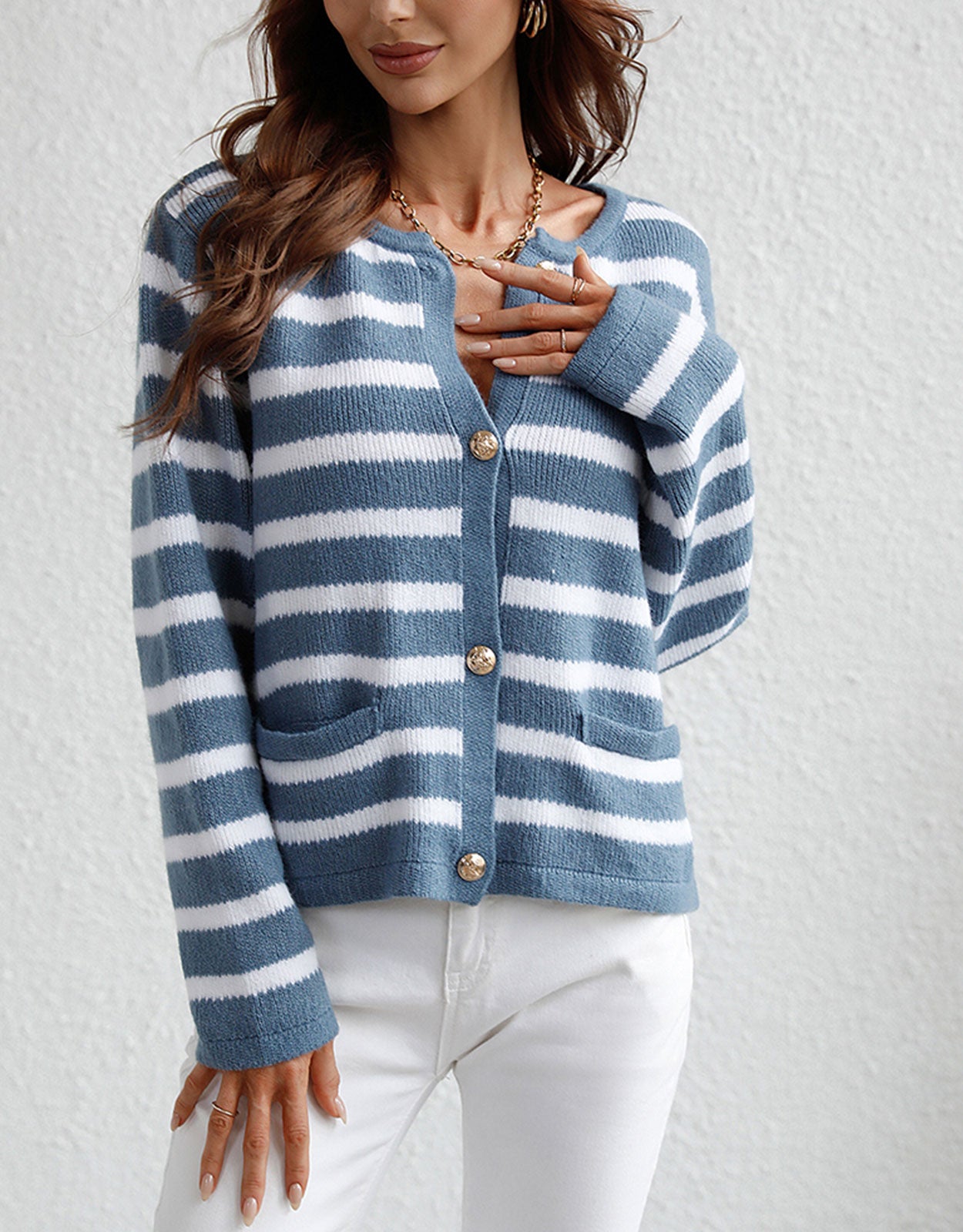 Lady Button Crewneck Knit Cardigans