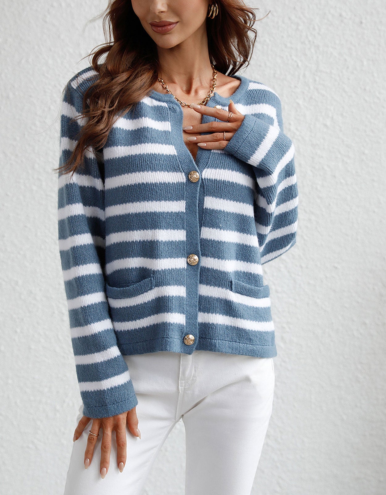 Lady Button Crewneck Knit Cardigans