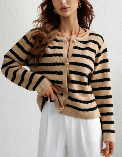 Lady Button Crewneck Knit Cardigans