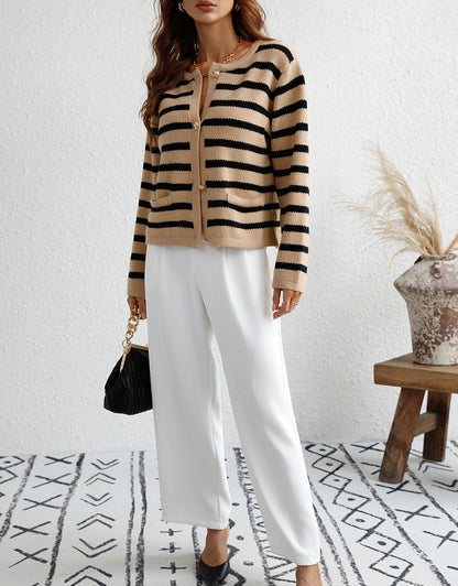 Lady Button Crewneck Knit Cardigans