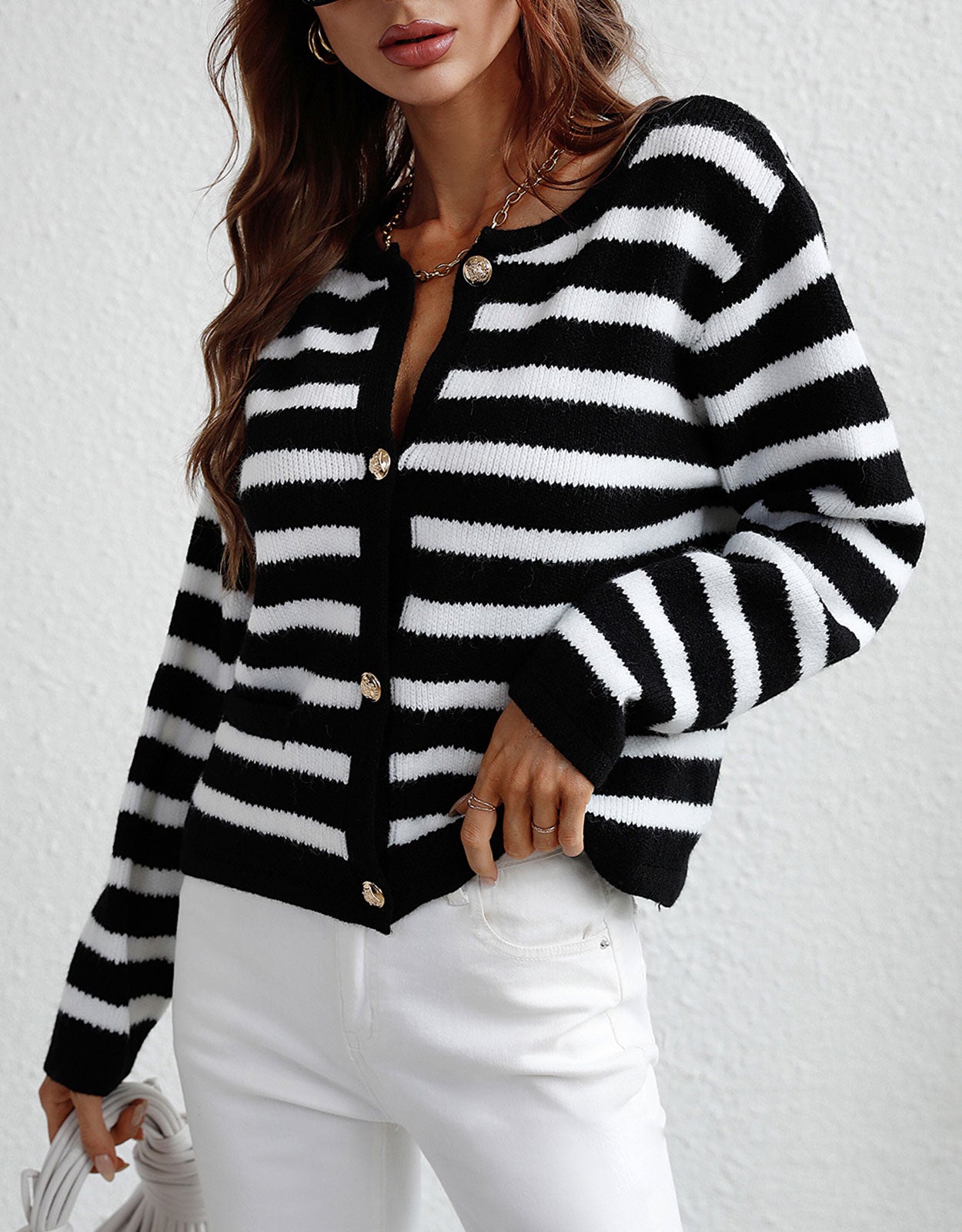 Lady Button Crewneck Knit Cardigans