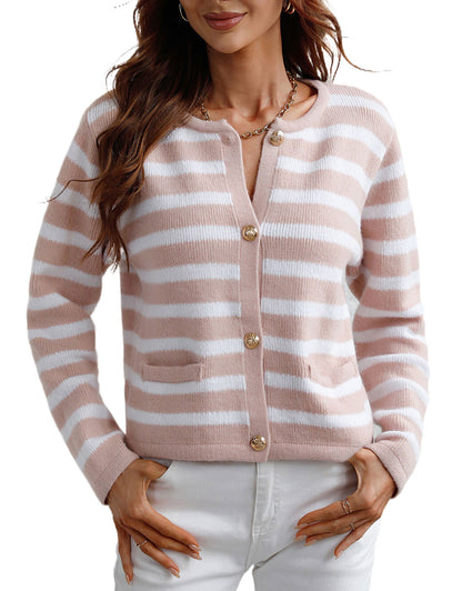 Lady Button Crewneck Knit Cardigans