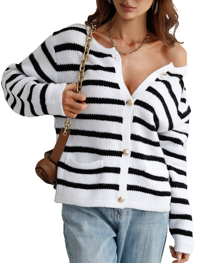 Lady Button Crewneck Knit Cardigans