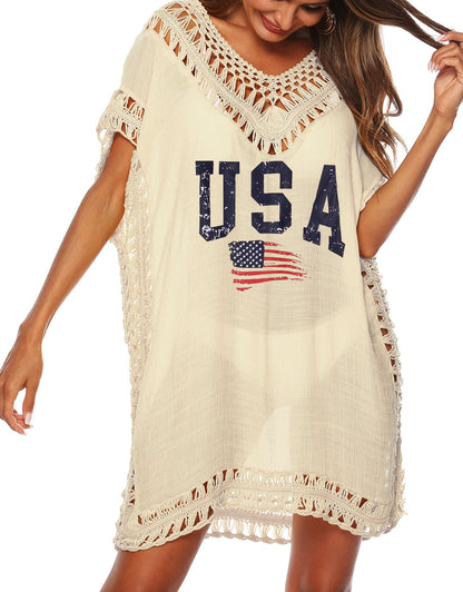 V Neck Swimsuit Crochet Beach Cover Ups