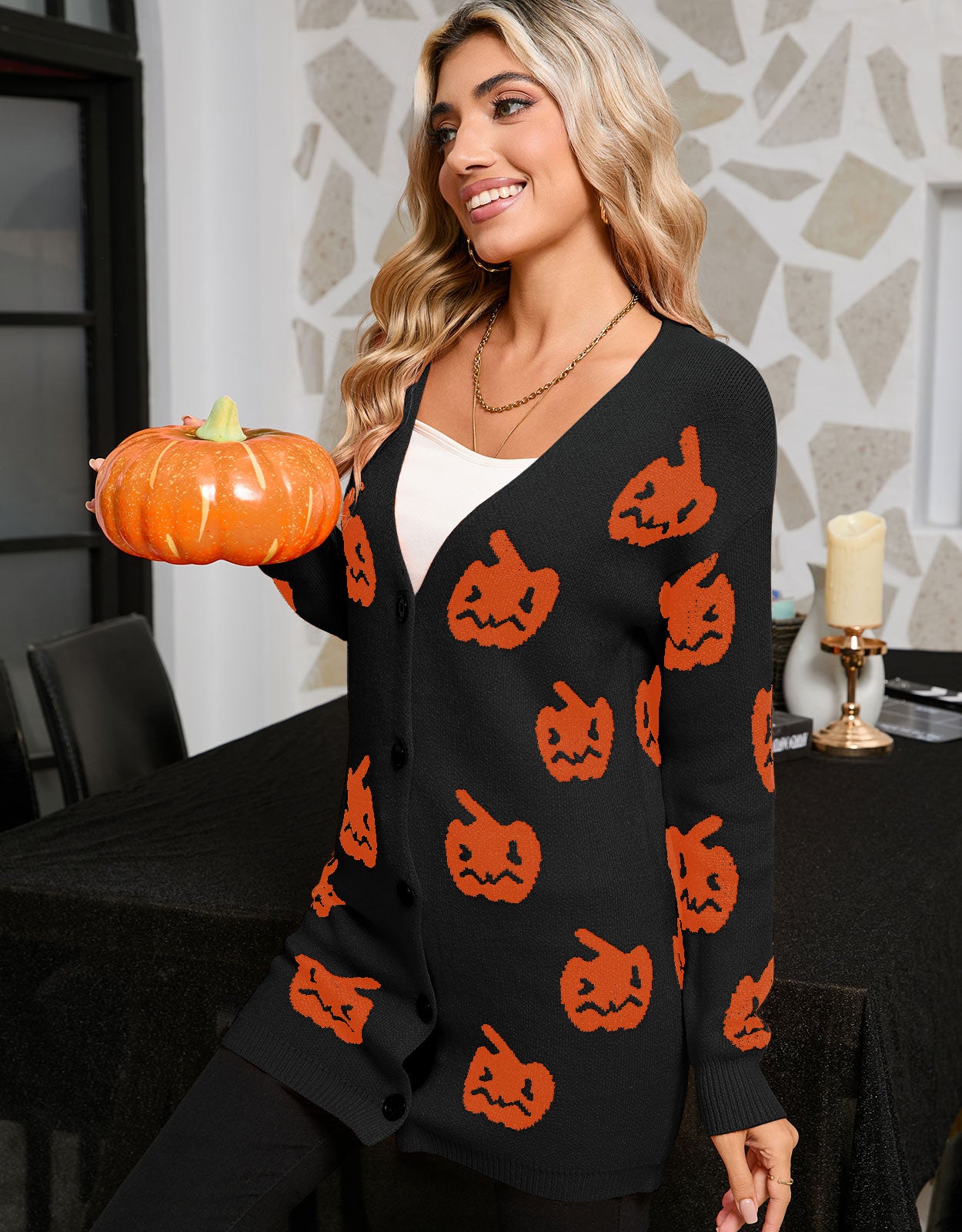 Pumpkin Head Front Button Cardigan