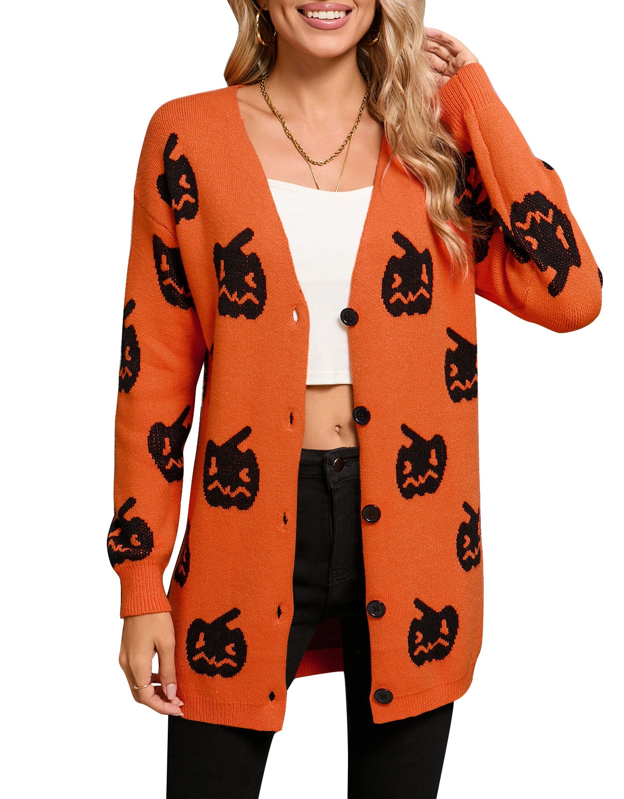 Pumpkin Head Front Button Cardigan