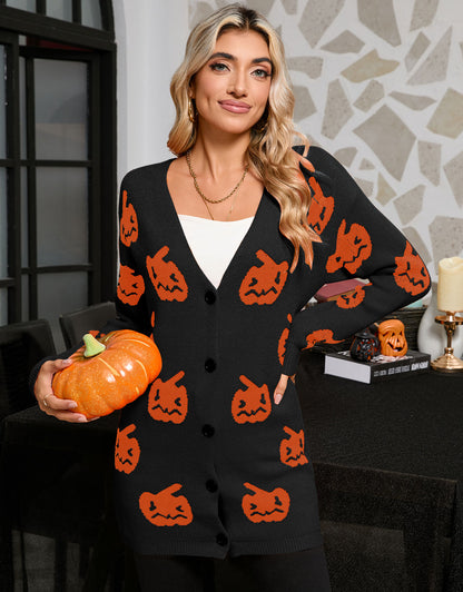 Pumpkin Head Front Button Cardigan