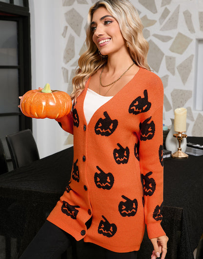 Pumpkin Head Front Button Cardigan