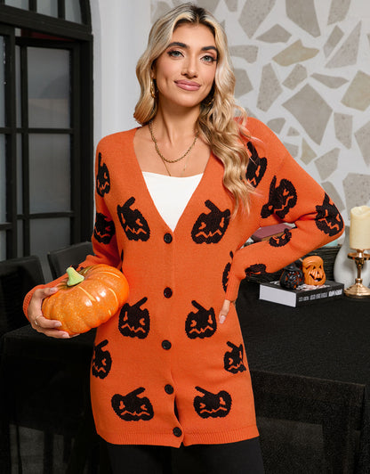 Pumpkin Head Front Button Cardigan