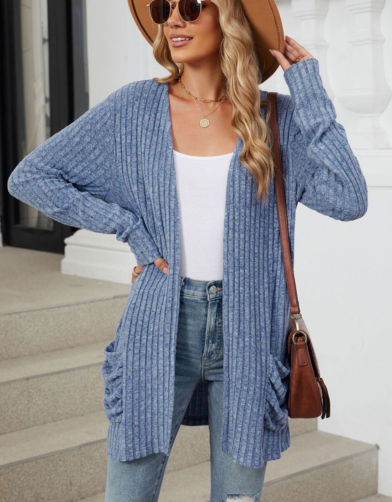 Open Front Dropped Shoulder Cardigan