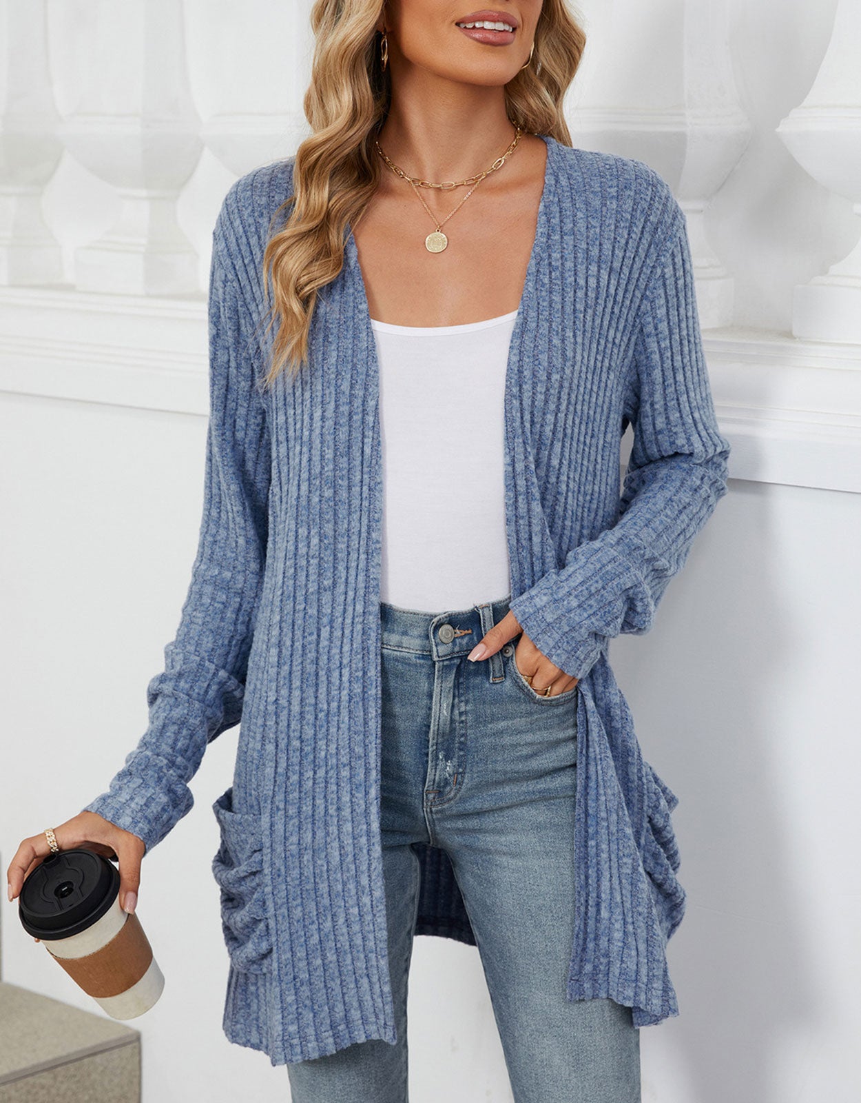 Open Front Dropped Shoulder Cardigan