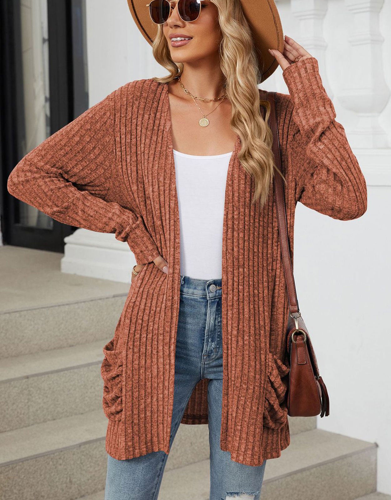 Open Front Dropped Shoulder Cardigan