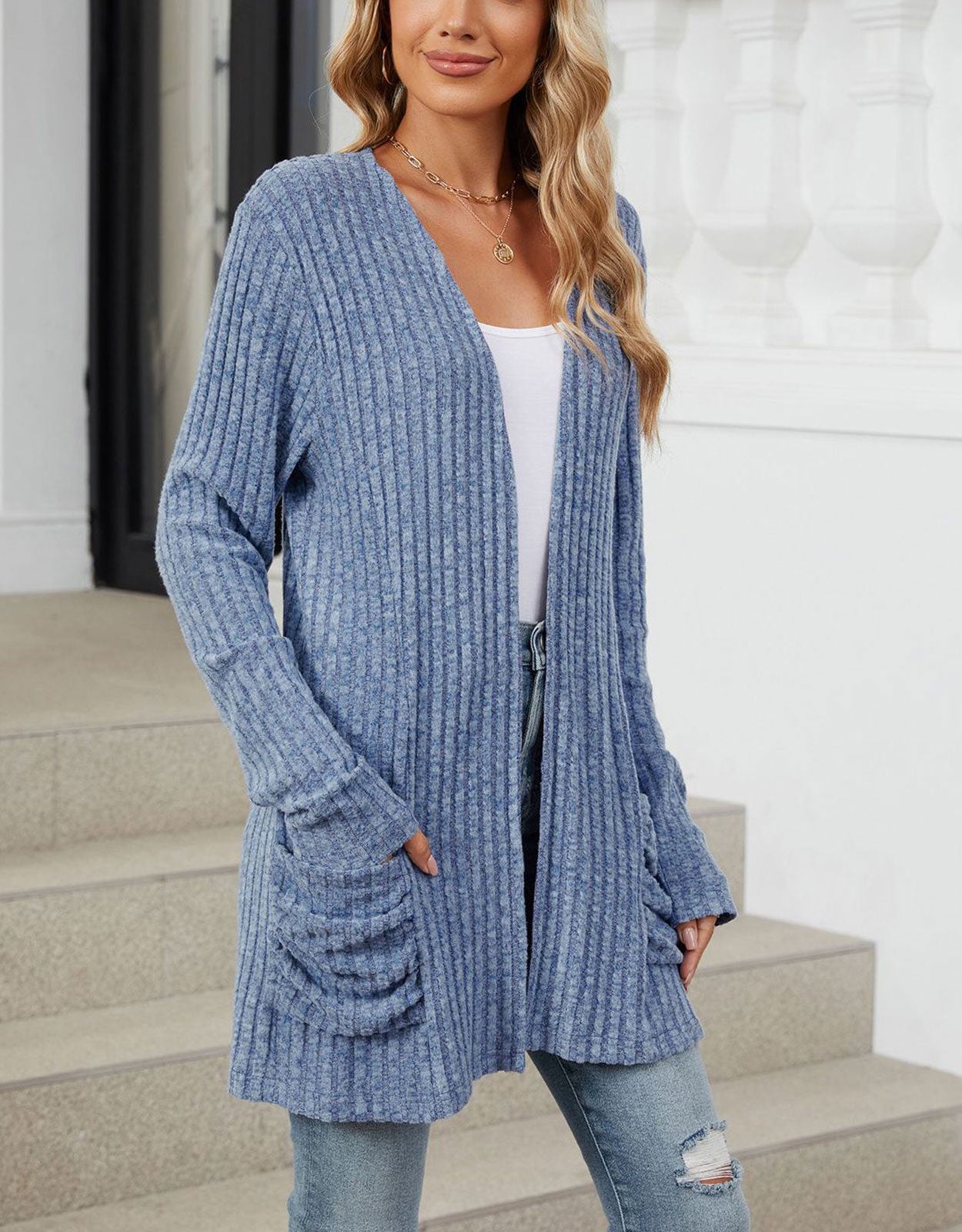 Open Front Dropped Shoulder Cardigan