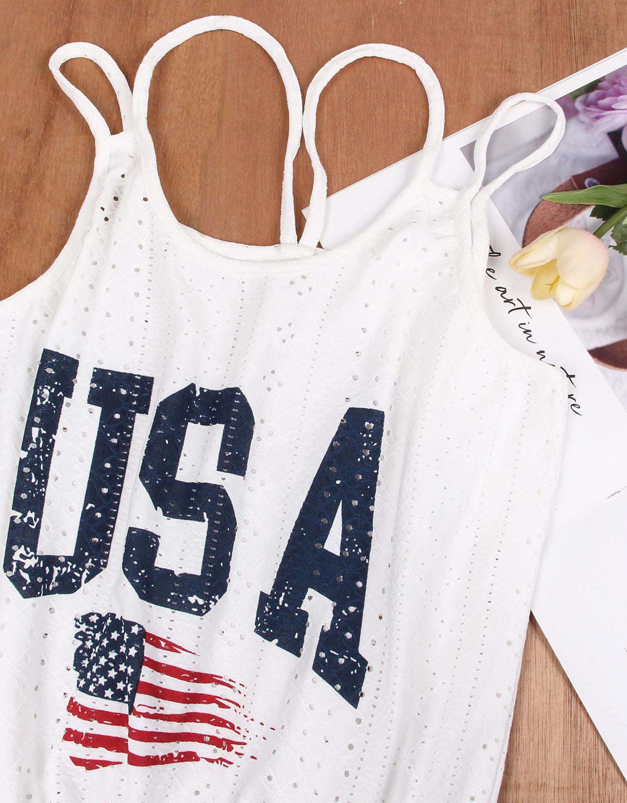 USA flag sleeveless neck print drawstring dress