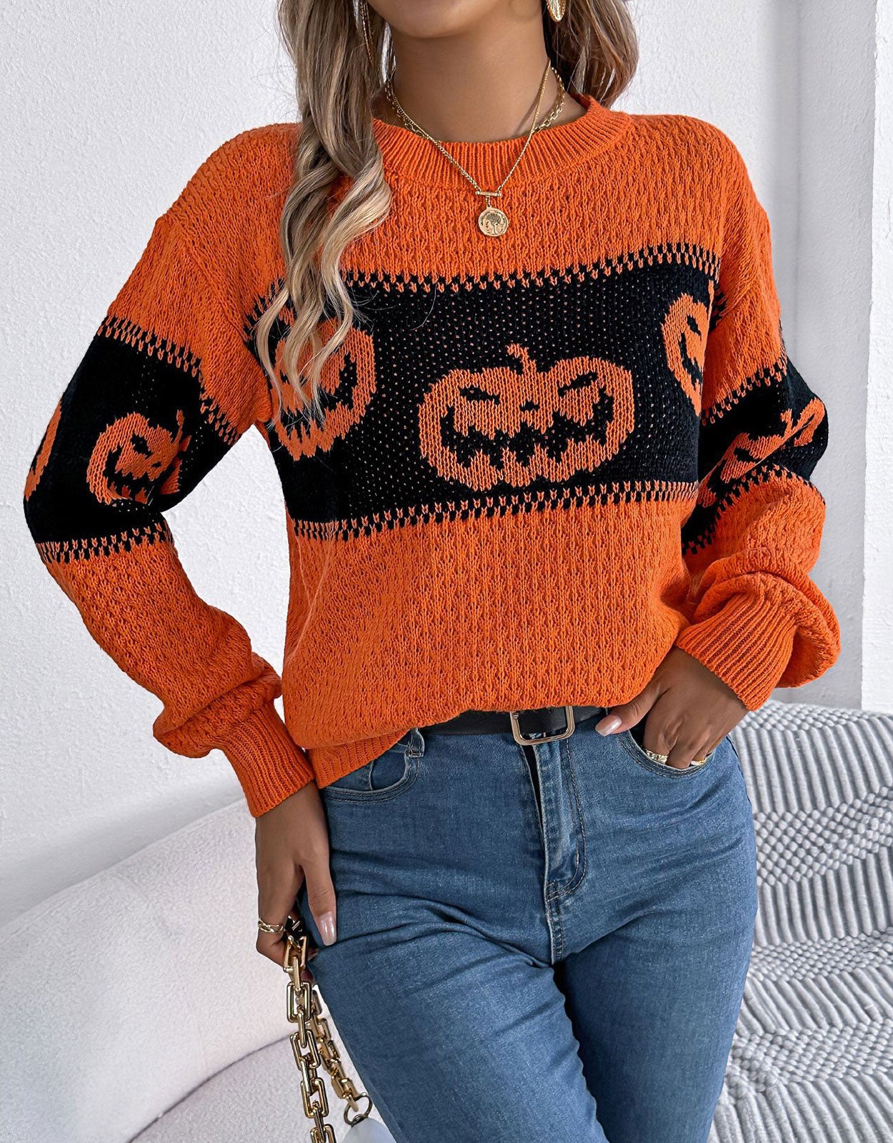 Halloween pumpkin Pattern Sweater