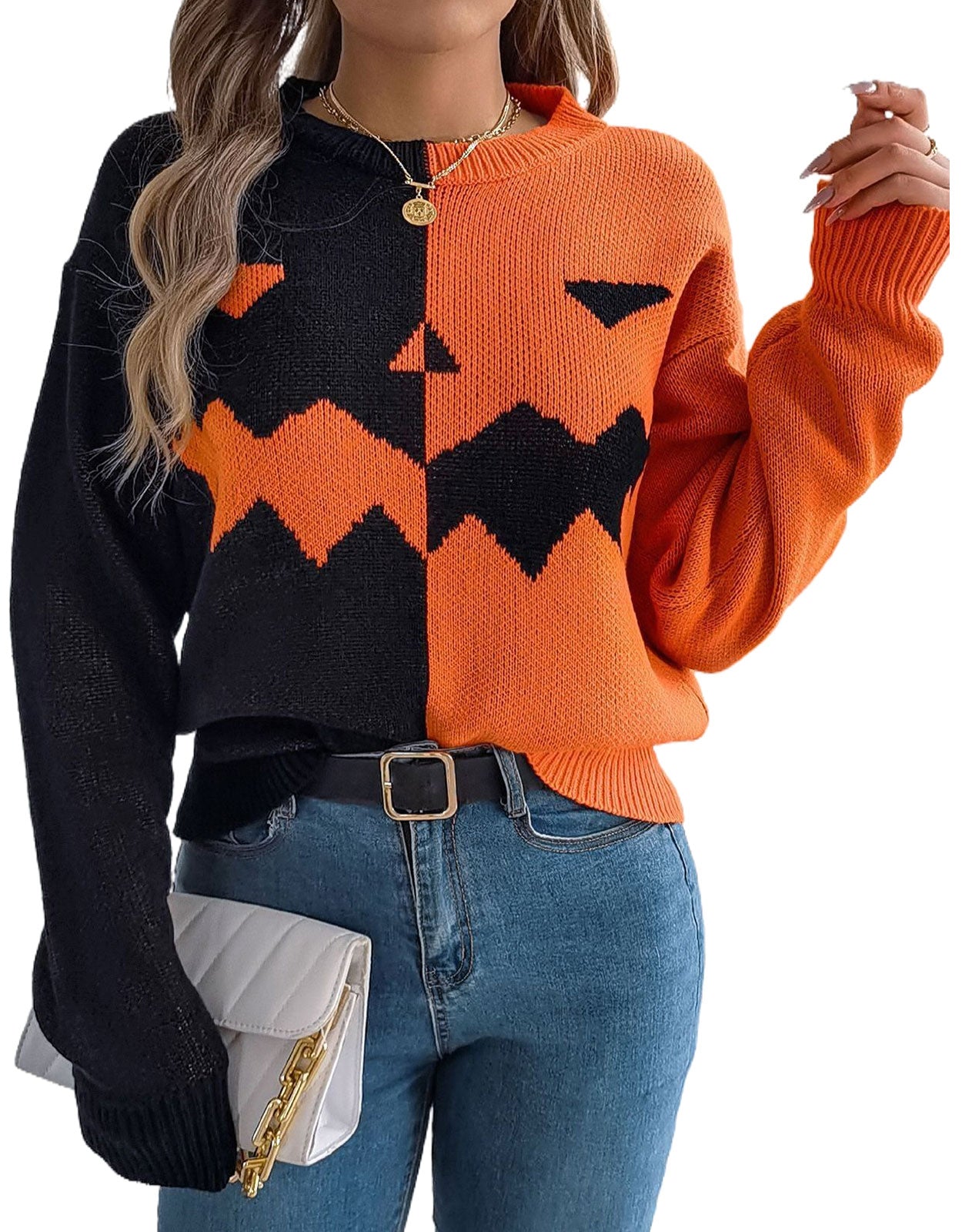 Spooky Pumpkin Clashing Color Knit