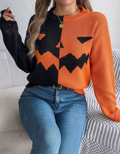 Spooky Pumpkin Clashing Color Knit