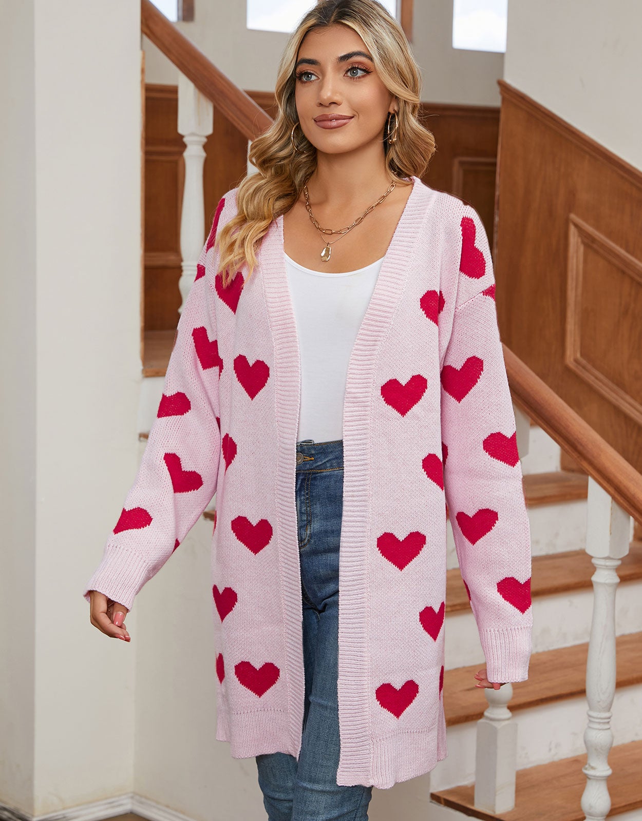 Cute Heart Long Sleeve Cardigans Coat Outwear