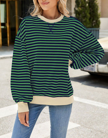 Casual Crewneck Striped Pullover Shirts