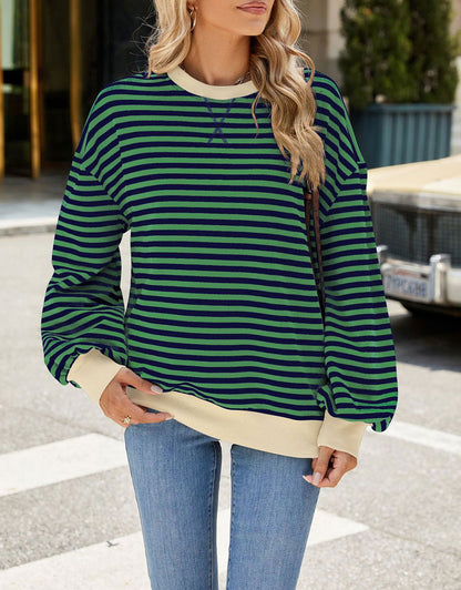 Casual Crewneck Striped Pullover Shirts