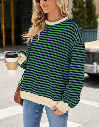 Casual Crewneck Striped Pullover Shirts