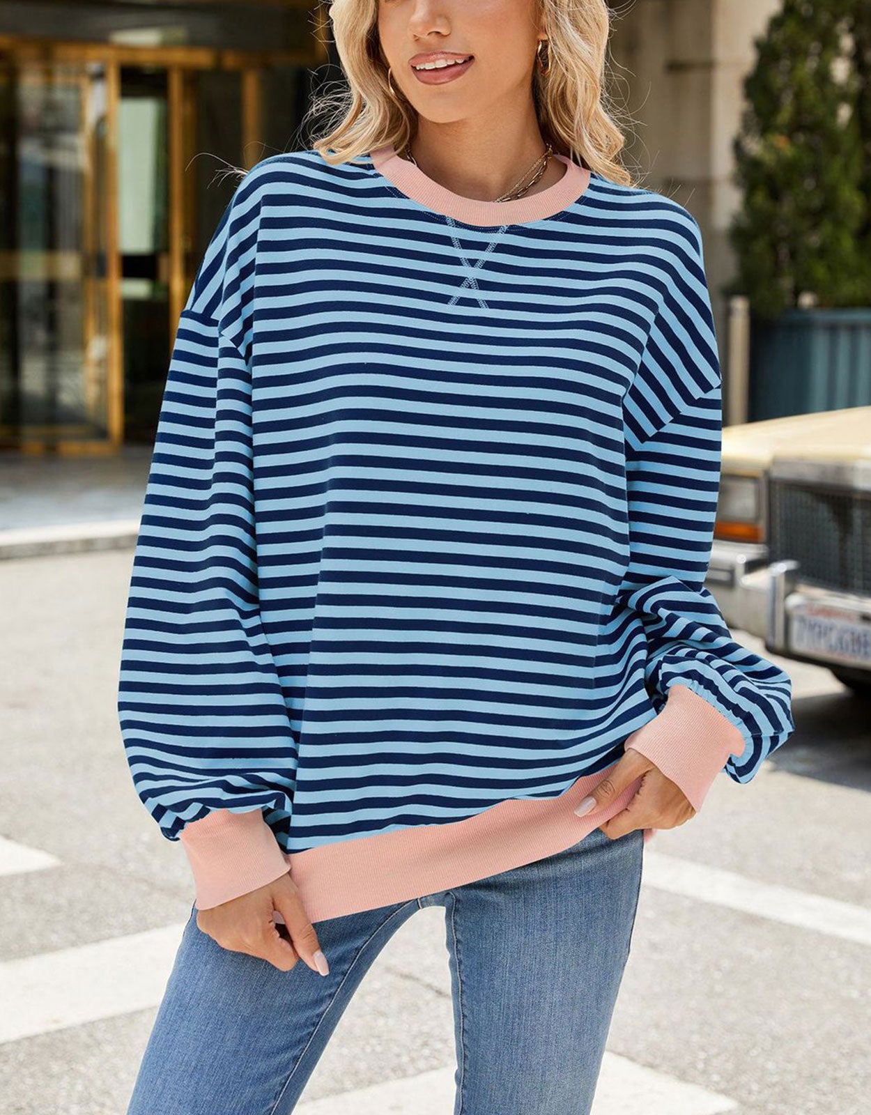 Casual Crewneck Striped Pullover Shirts