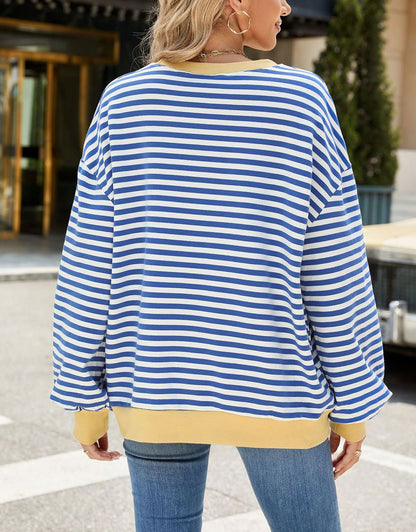 Casual Crewneck Striped Pullover Shirts