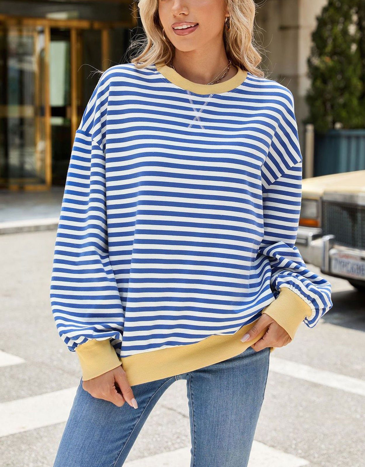 Casual Crewneck Striped Pullover Shirts