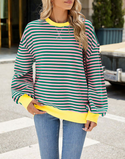 Casual Crewneck Striped Pullover Shirts