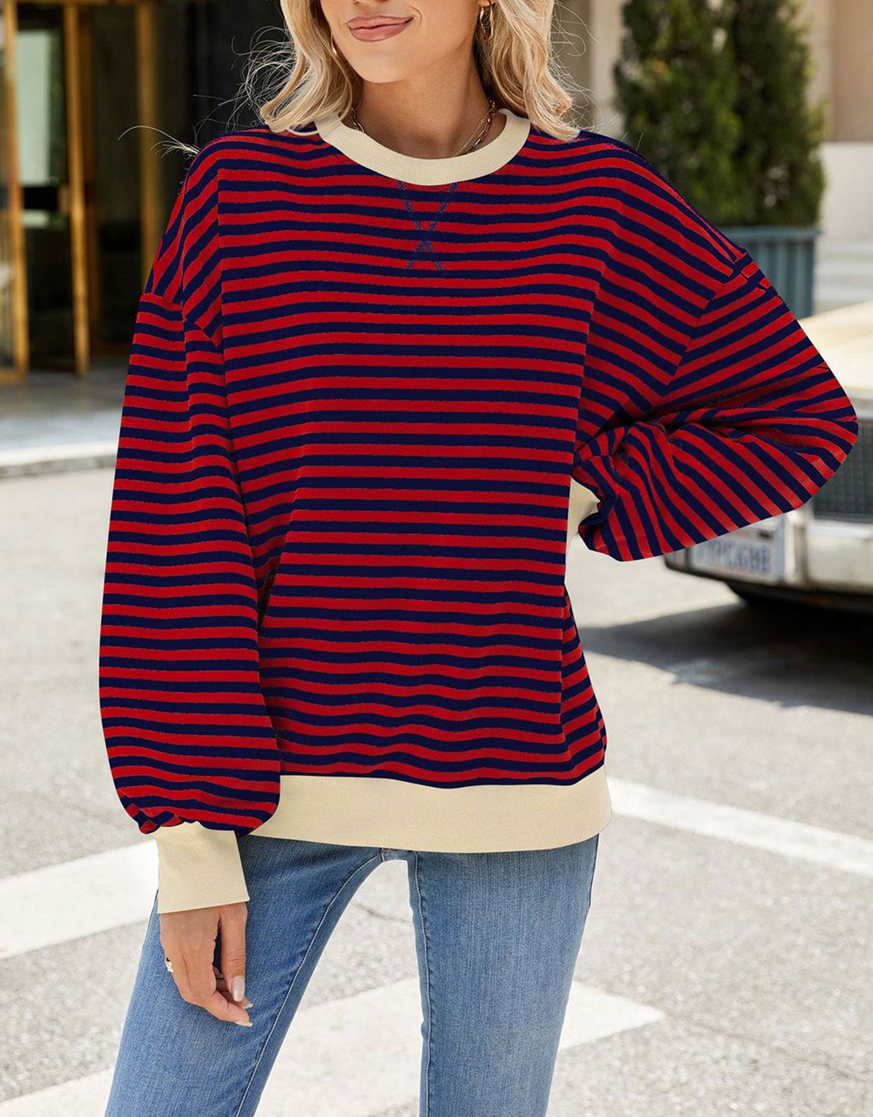 Casual Crewneck Striped Pullover Shirts