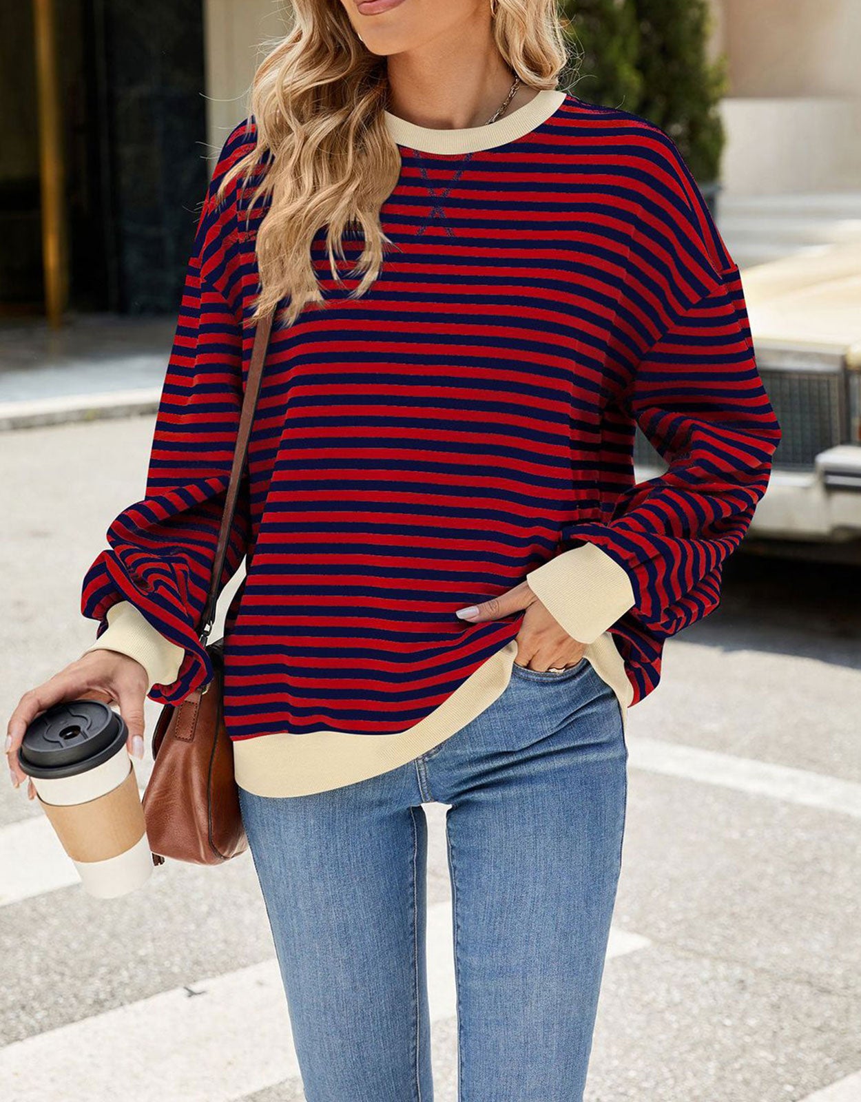 Casual Crewneck Striped Pullover Shirts