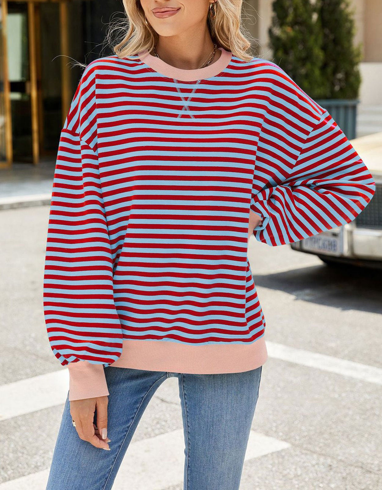 Casual Crewneck Striped Pullover Shirts