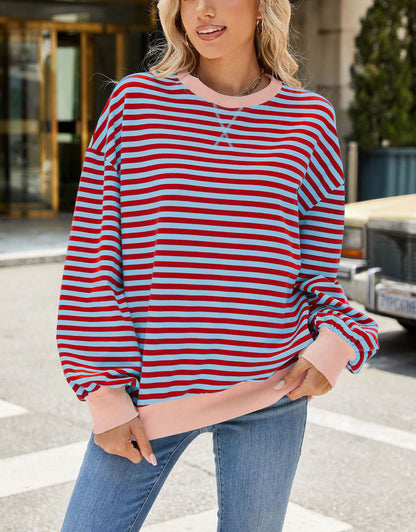 Casual Crewneck Striped Pullover Shirts