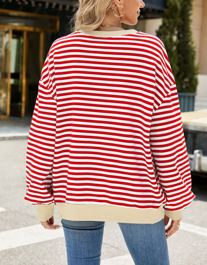 Casual Crewneck Striped Pullover Shirts